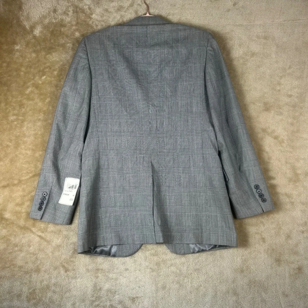 Saks Fifth Avenue Mens Gray Glen Plaid Virgin Wool Two Button Blazer Sport Coat